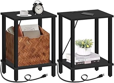 TUTOTAK End Table with Charging Station, Set of 2, Side Table with USB Ports and Outlets, Nightstand, 2-Tier Storage Shelf, Sofa Table for Small Space, Living Room, Bed Room TB01BK041 - Image 3