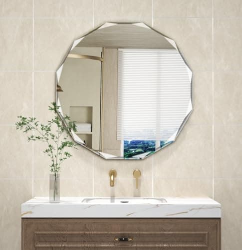 SNUGACE Single Beveled Edge Circle Mirror Frameless Wall Mount Bathroom Vanity Mirror, 30” - Image 1