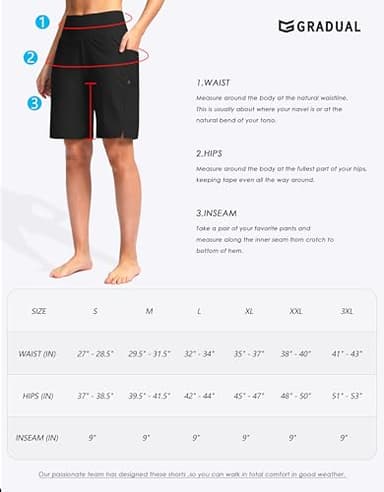 G Gradual Women's 9" Long Swim Board Shorts with Pockets High Waisted Knee Length Beach Swimming Shorts for Women with Liner(Black,XL) - Image 7