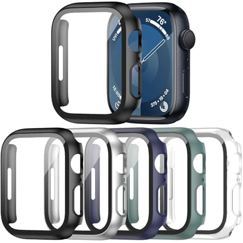 Haojavo 5 Pack Case with Tempered Glass Screen Protector for Apple Watch Series 9 8 7 45mm, PC Hard Ultra-Thin Slim Fit Scratch Resistant Bumper Protective Cover for iWatch S9 S8 S7 45mm Accessories - Image 1