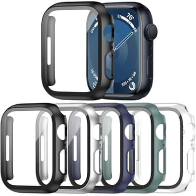 Haojavo 5 Pack Case with Tempered Glass Screen Protector for Apple Watch Series 9 8 7 45mm, PC Hard Ultra-Thin Slim Fit Scratch Resistant Bumper Protective Cover for iWatch S9 S8 S7 45mm Accessories - Image 1