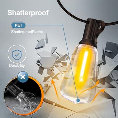 Outdoor String LED Patio Lights - 100Ft 30M Outside Waterproof Light with Remote Dimmable ST38 Shatterproof Bulb Connectable Hanging Outdoor Electric Lighting for Backyard Yard Gazebo Porch Party - Image 6