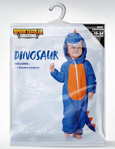 Spooktacular Creations Halloween Dinosaur Pajama, Baby Dinosaur Costume Blue Toddler Hooded Jumpsuit, Dragon Zip-up Pajama Jumpsuit for Baby Boys Girls Halloween Costume Cosplay Themed Parties - Image 5