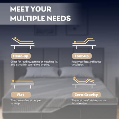 Dyonery Queen Adjustable Bed Base Frame with Wireless Remote + 14 Inch Queen Gel Memory Foam Mattress Bed in a Box, Head and Foot Incline, Zero Gravity, Fiberglass Free, 80" × 60" - Image 4