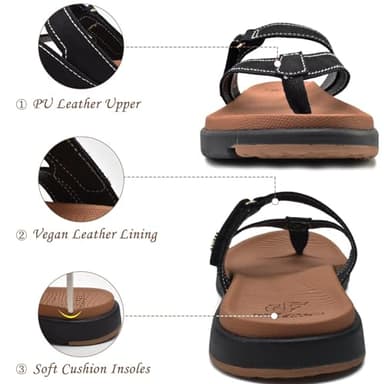 COFACE Womens Orthopedic Flip Flops Ladies Slip On Athletic Yoga Mat Memory Foam Cushioned Recovery Walking Thong Sandals Summer Beach Pool Slippers Plantar Fasciitis Arch Support Black Brown Size 8.5 - Image 5