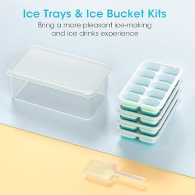 DOQAUS Ice Cube Tray with Lid and Bin, 4 Pack Silicone Plastic Ice Cubes Trays for Freezer with Box/Container, Stackable with Storage Iced Bucket Kits, Scoop, for RV, Soup, Food, Cocktail, Coffee - Image 8