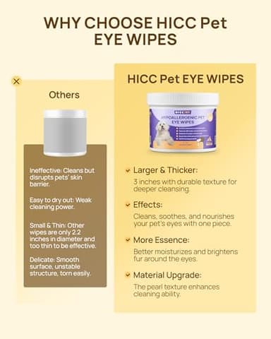 HICC PET Eyes Wipes for Dogs & Cats, Vet-Recommended Dog Eye Infection Treatment, Gently Remove Tear Stain, Debris, Discharge - Hypoallergenic Pet Eye Wash Cleaner for Eyes, Wrinkle, Face - 200pcs - Image 6