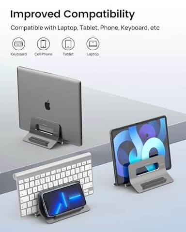 SODI Vertical Laptop Stand for Desk, Gravity Auto Lock MacBook Stand, Aluminum Laptop Holder Vertical Compatible with MacBook Pro, Air, Tablet, Space-Saving Organize Work & Home Office, Gray - Image 5