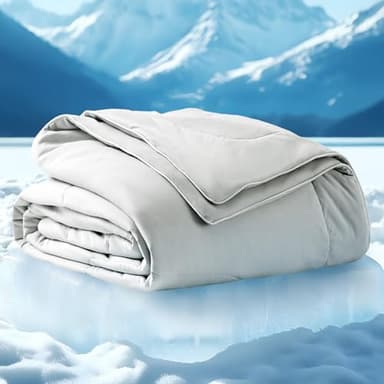 Bedsure Cooling Blankets for Hot Sleepers - Summer Blanket Queen Size, Cold and Lightweight Gift for Night Sweats, Ice Cooled Breathable Comforter for Bed, Grey, 90x90 Inches - Image 1