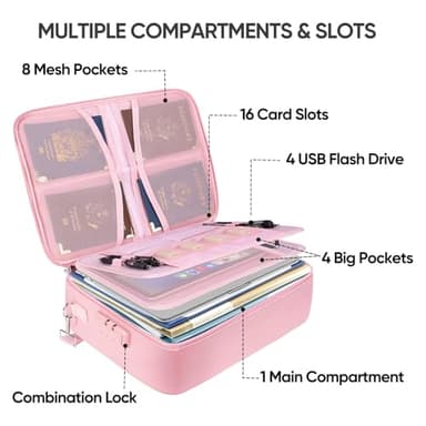 BALEINE Fireproof Document Box with Lock, Portable Fireproof Document Bag Waterproof Fire Proof File Boxes for Documents, File Organizer Box for Important Paperwork (Pink, 15''x11''x4'') - Image 2