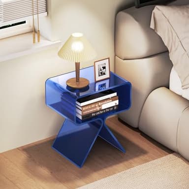 solaround Acrylic Nightstand Side Table Modern Design Clear Home Decor Display End Table for Living Room (Dark Blue) - Image 6