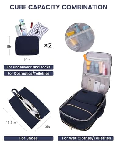 LOVEVOOK 50L Travel Backpack for Women & Men, Airline Approved Carry On Luggage with 3 Packing Cubes, TSA Overnight Bags, Waterproof Personal Item Bag, Weekender Essentials Backpacks fits 17" Laptop - Image 5