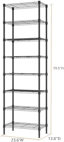 8 Tier 2000 lbs Storage Rack Metal Wire Shelving Unit, Storage Standing Shelf Organizer for Laundry Bathroom Kitchen Pantry Closet Garage Basement Utility Room, Black 13.8" D x 23.6" W x 79.5" H - Image 5