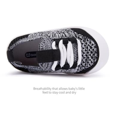 BMCiTYBM Baby Shoes Boys Girls Barefoot First Walking Shoes Breathable Mesh Walker Sneakers Tennis Outdoor Indoor Slip On 6-12 Months Infant Black Size 4 Toddler - Image 3