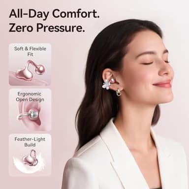 Kinglucky Jewelry-Inspired Clip-On Earbuds with Butterfly Earrings, Comfortable Fit & 50H Playtime Open Ear Bluetooth 5.4 Wireless Headphones for Women Gifts, Small Ears, Sports & Workouts (Rose Gold) - Image 4