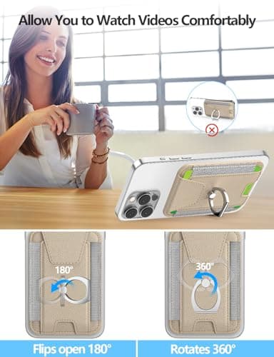 ExtreLife For Magsafe Wallet with Grip, 6-Card Holder, Stronger Magnetic Card Wallet Holder for iPhone 17/16/15/14/13/12 Series, Leather Magnetic Phone Wallet with Privacy Flap, Desert Titanium Gold - Image 3