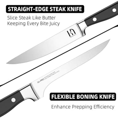 KnifeSaga Knife Set, 15 Pcs Kitchen Knife Block Set, Enduring Razor-Sharp Japanese High Carbon Stainless Steel Chef Knife Set with Block and Sharpener, Premium Black Knives Set for Kitchen - Image 7