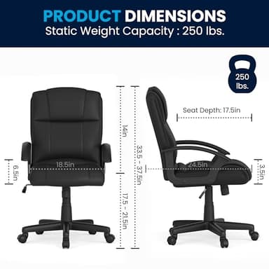 Flash Furniture Coffman Flash Fundamentals Mid-Back LeatherSoft Office and Gaming Chair, Ergonomic Office Chair with Padded LeatherSoft Seat and Arms, Black - Image 3
