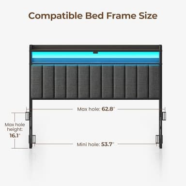 Rolanstar Headboard for Queen Size Bed with Storage, 60,000 DIY Color of LED Light, Head Board with USB & Type C Port, Height Adjustable, Black Upholstered Cabeceras de Cama Comfortable Modern, Linen - Image 3