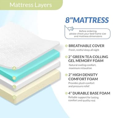 Neo Sleep 8 Inch Twin Cooling Gel Green Tea Medium Firm Memory Foam Mattress Pressure Relieving CertiPUR-US Certified Convenient Mattress in a Box Fiberglass Free (Twin, 8 in) - Image 4