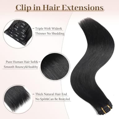 Sisily Clip in Hair Extensions Real Human Hair,24 inch 120g, Natural Straight Human Hair Clip in Extensions for Black Woman, Soft Straight 7pcs Per Set with 16 Clips Double Weft - Image 4