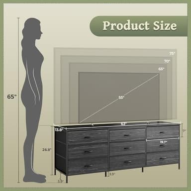 Huuger 63 Inch Dresser for Bedroom, Dresser for Closet with 9 Drawers, Large TV Stand for 55, 65, 70 Inch TV, Entertainment Center, Wide Long Chest of Drawers, Charcoal Black Wood Grain Print - Image 3