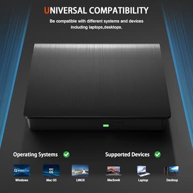 juwuoi External CD/DVD Drive for Laptop PC CD DVD Player USB 3.0 Portable Optical Drive CD Burner Compatible with Windows 10 11 Linux Mac OS (Black) - Image 4