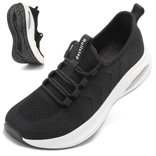 Rollstep Wide Toe Box Shoes Women Extra Wide Width Sneakers Diabetic Air Cushion Road Running Shoes Ultra Light Wide Tennis Sneakers Gym Training Breathable Walking Shoes Black 36 - Image 1