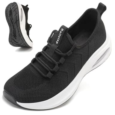 Rollstep Wide Toe Box Shoes Women Extra Wide Width Sneakers Diabetic Air Cushion Road Running Shoes Ultra Light Wide Tennis Sneakers Gym Training Breathable Walking Shoes Black 36 - Image 1