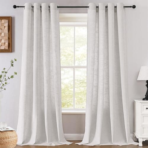 H.VERSAILTEX Linen Curtains 84 Inch Length for Living Room 2 Panels Modern Farmhouse Light Filtering Window Privacy Drapes for Farmhouse Window Treatment, 52 x 84 - Natural White with Brownish Linen - Image 1
