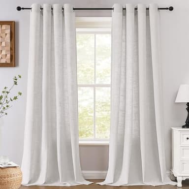 H.VERSAILTEX Linen Curtains 84 Inch Length for Living Room 2 Panels Modern Farmhouse Light Filtering Window Privacy Drapes for Farmhouse Window Treatment, 52 x 84 - Natural White with Brownish Linen - Image 1