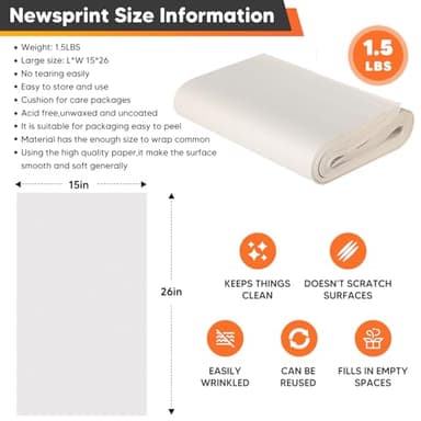 Newsprint Packing Paper for Moving Boxes, 26" x 15" Packing Boxes for Moving, Packaging, Shipping Supplies, 52 Sheets Newspaper Wrapping Material for Moving Essentials, Dishes Glassware Filler 1.5 lbs - Image 2