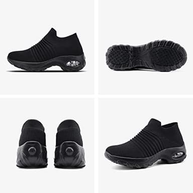 HKR Womens Walking Shoes Slip On Light Weight Mesh Platform Nursing Shoes Cushioned Sneakers All Black 8.5(1839 EU 40.5) - Image 8