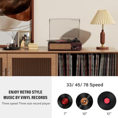 Vinyl Record Player Turntable with Built-in Bluetooth Receiver & 2 Stereo Speakers, 3 Speed 3 Size Portable Retro Record Player for Entertainment and Home Decoration - Image 4