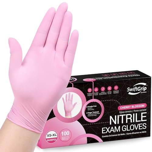 SwiftGrip Pink Nitrile Gloves, 3-mil, Industrial Gloves Disposable Latex Free, for Cleaning & Esthetician, Rubber Powder-Free, 100-ct Box (Medium) Medium (Pack of 100) - Image 1