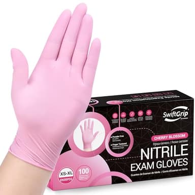SwiftGrip Pink Nitrile Gloves, 3-mil, Industrial Gloves Disposable Latex Free, for Cleaning & Esthetician, Rubber Powder-Free, 100-ct Box (Medium) Medium (Pack of 100) - Image 1