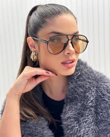 GUVIVI Retro Aviator Sunglasses for Women Men Oversized Classic 70s Vintage Trendy Square Aviators Tortoise Sun Glasses - Image 3