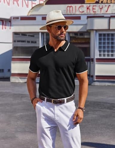 COOFANDY Mens Polo Shirts Short Sleeve Casual Knit Polo Shirt Vintage Golf T Shirts Old Money Tops Black - Image 5