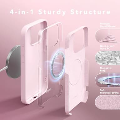 GONEZ Magnetic for iPhone 15 Pro Case, Compatible with MagSafe, [Screen Protector + Camera Lens Protector], Silicone Shockproof Anti-Scratch Protective Phone Case 6.1 inch, Chalk Pink - Image 8