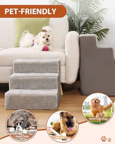 Dog Stairs for Small Dogs,17.5" H,4-Step Dog Steps for High Bed Couch and Sofa,Pet Stairs for Dogs and Cats Climbing with Non-Slip Bottom and Washable Cover,Light Grey - Image 6