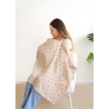 MairMore Muslin Nursing Covers for Breastfeeding, Privacy Breast Feeding Cover with Arch Neckline for Mom and Baby, Breathable 100% Cotton Nursing Apron Multi-use Stroller Cover - Image 5