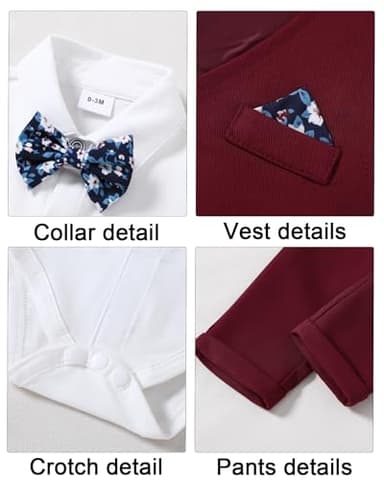 DISAUR Baby Boy Suit 0-3 Months Newborn Christmas Wine Red Newborn Suit First Christmas For Dress Wearing - Image 4