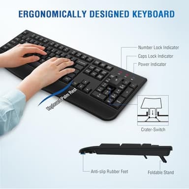 Wireless Keyboard and Mouse Combo, Full-Sized 2.4GHz Wireless Keyboard with Comfortable Palm Rest and Optical Wireless Mouse for Windows, Mac OS PC/Desktops/Computer/Laptops (Black) - Image 4