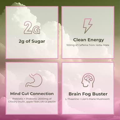 Brainista Yerba Mate Instant Tea Powder, 3-in-1 Super Drink - Clean Energy, Brain Fog Buster, and Gut Health Powered by Nootropics, Prebiotics and Probiotics | Yerba Magic Strawberry Matcha 30 Servings - Image 6