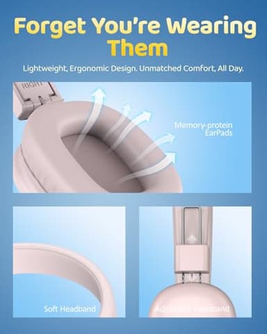 awatrue Kids Bluetooth Headphones, Over-Ear Wireless Headphones with Microphone, Safe-Volume 85dBA, Bluetooth 5.4, Foldable Lightweight and Comfortable, 50H Playtime, USB-C Charging, Pink - Image 5