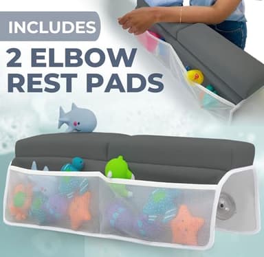 Comfortable Baby Bath Kneeler and Elbow Rest Pad Set – Thick Memory Foam Bath Kneeling Pad with Elbow Support – Baby Bathtub Cushion with Toy Organizer for Bathing Infant or Toddler - Dark Grey - Image 3
