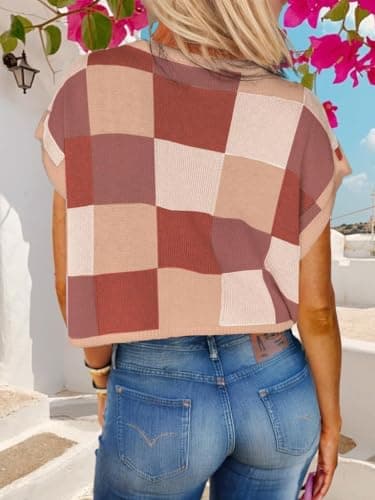 Womens Fall Crop Tops 2025 Cap Short Sleeve Sweater Vest Loose Shirts Business Summer Vacation Outfits Trendy Winter Top - Image 3