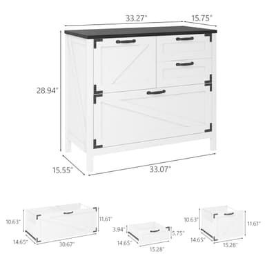 Lateral File Cabinet with 4 Drawers Farmhouse File Cabinet for Letter/Legal/A4 Size Hanging Files, Large Wood File Storage Cabinets Printer Stand for Home Office Cabinet, White and Black - Image 2