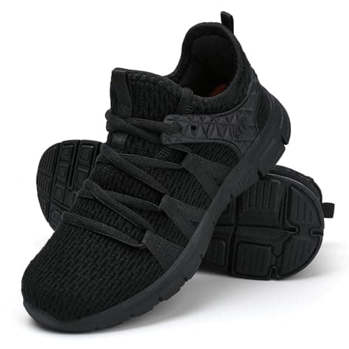 INZCOU Running Shoes Lightweight Tennis Shoes Non Slip Workout Shoes All Black Breathable Mesh Walking Sneakers 10women / 9men - Image 1