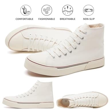 hash bubbie Unisex Fashion High top Sneakers Womens Classic High Tops Canvas Shoes Casual Tennis Shoes for Men(Beige,US14W/US12M) - Image 3